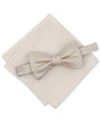 Alfani Men's Solid Textured Pre-tied Bow Tie & Solid Textured Pocket Square Set, Created For Macy's In Gold