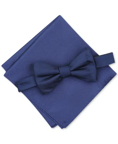 Alfani Men's Solid Texture Pocket Square And Bowtie, Created For Macy's In Navy