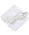 Alfani Men's Solid Texture Pocket Square And Bowtie, Created For Macy's In White