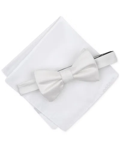 Alfani Men's Solid Texture Pocket Square And Bowtie, Created For Macy's In White