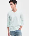 Alfani Men's Solid V-neck Cotton Sweater, Created For Macy's In Blue