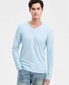 Alfani Men's Solid V-neck Cotton Sweater, Created For Macy's In Blue