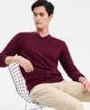 Alfani Men's Solid V-neck Cotton Sweater, Created For Macy's In Burgundy