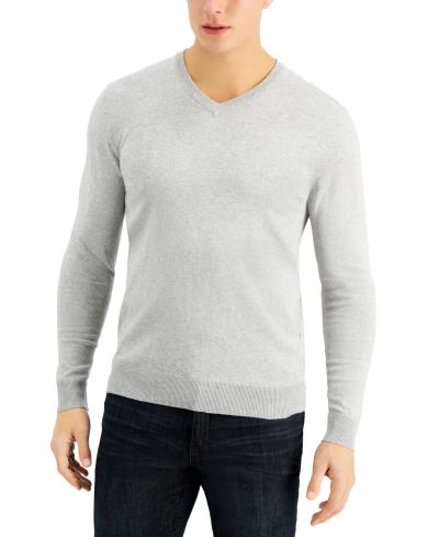 Alfani Men's Solid V-neck Cotton Sweater, Created For Macy's In Casual Grey Heather