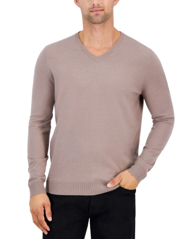 Alfani Men's Solid V-neck Cotton Sweater, Created For Macy's In Wall Street Grey
