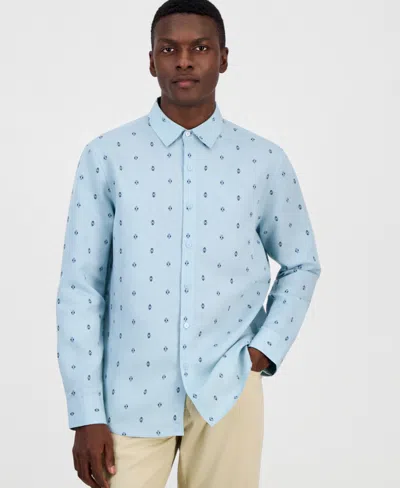 Alfani Men's Spaced Geometric Long-sleeve Woven Shirt, Macy's Exclusive In Siimple Spaced Geo - Blue Innocense