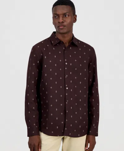 Alfani Men's Spaced Geometric Long-sleeve Woven Shirt, Macy's Exclusive In Siimple Spaced Geo - Cocoa Bean