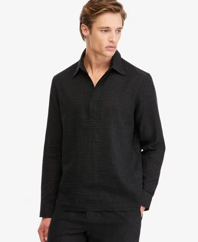 Alfani Men's Square Texture Popover Long-sleeve Point-collar Linen-blend Shirt, Macy's Exclusive In Black