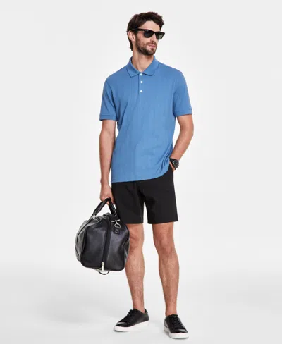 Alfani Men's Stretch Textured Stripe Jacquard Polo, Created For Macy's In Blue Shale