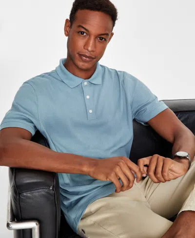 Alfani Men's Stretch Textured Stripe Jacquard Polo, Created For Macy's In Deep Seaglass