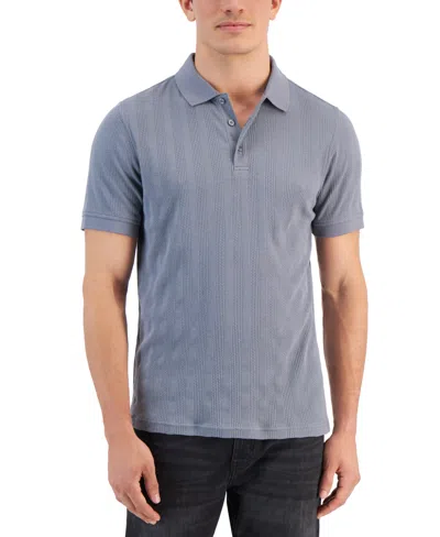 Alfani Men's Stretch Textured Stripe Jacquard Polo, Created For Macy's In Lead Statue