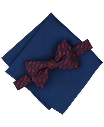 Alfani Men's Summit Stripe Geo Pre-tied Bow Tie And Pocket Square, 2-piece Set In Burgundy,navy