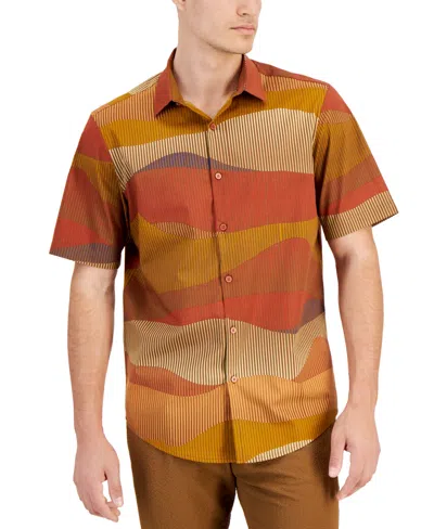 Alfani Men's Terrain Short Sleeve Button Front Shirt, Created For Macy's In Timber