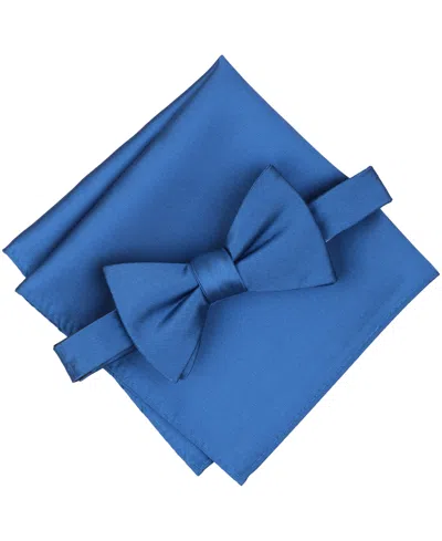 Alfani Men's Textured Bow Tie & Pocket Square Set, Created For Macy's In Blue