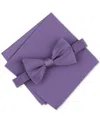 Alfani Men's Textured Bow Tie & Pocket Square Set, Created For Macy's In Eggplant