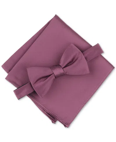 Alfani Men's Textured Bow Tie & Pocket Square Set, Created For Macy's In Faded Rose