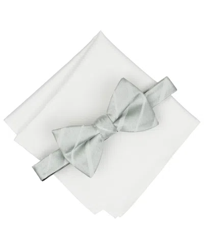 Alfani Men's Textured Bow Tie & Pocket Square Set, Created For Macy's In Gray