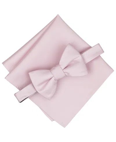 Alfani Men's Textured Bow Tie & Pocket Square Set, Created For Macy's In Pink
