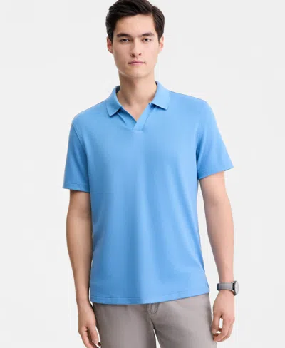 Alfani Men's Textured Jacquard Johnny-collar Polo Shirt, Macy's Exclusive In Blue