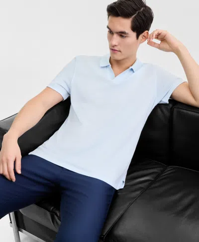 Alfani Men's Textured Jacquard Johnny-collar Polo Shirt, Macy's Exclusive In Blue