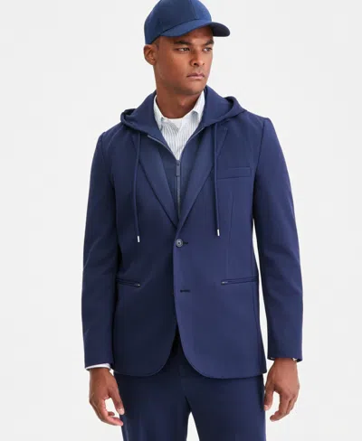 Alfani Men's Textured Knit Regular-fit Hoodie Blazer, Macy's Exclusive In Blue