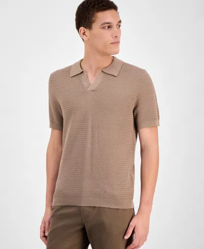 Alfani Men's Textured Polo Shirt, Exclusively At Macy's In Cracked Walnut