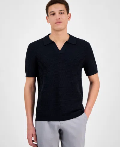 Alfani Men's Textured Polo Shirt, Exclusively At Macy's In Deep Black