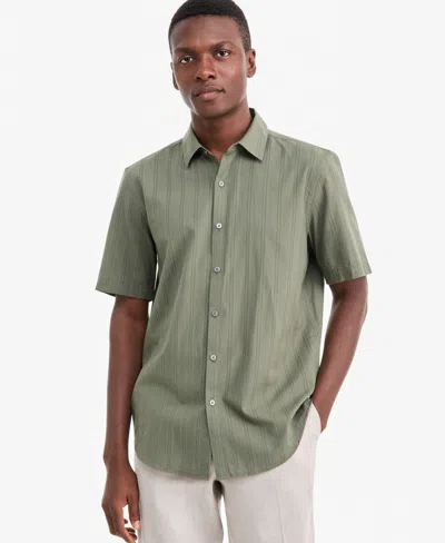 Alfani Men's Textured Striped Resort Shirt, Macy's Exclusive In Green