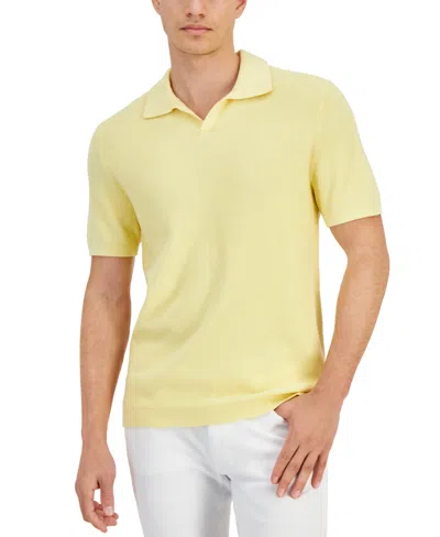 Alfani Men's Textured Waffle-knit Short Sleeve Open Collar Polo Sweater, Created For Macy's In Soft Sun