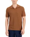ALFANI MEN'S TEXTURED WAFFLE-KNIT SHORT SLEEVE OPEN COLLAR POLO SWEATER, CREATED FOR MACY'S