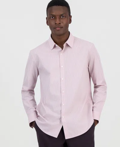 Alfani Men's Textured-stripe Cotton Poplin Shirt, Macy's Exclusive In Pink
