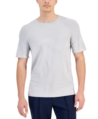 Alfani Men's Tonal Wave Jacquard T-shirt, Created For Macy's In Grey Fog