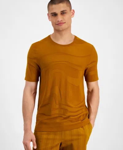 Alfani Men's Tonal Wave Jacquard T-shirt, Created For Macy's In Light Amber