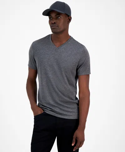 Alfani Men's Travel Stretch V-neck T-shirt, Created For Macy's In Onyx Heather