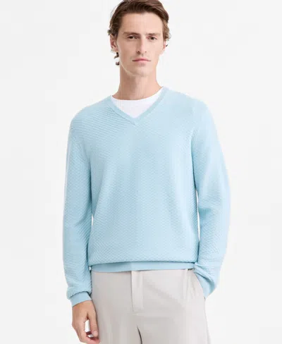 Alfani Men's V-neck Merino-blend Sweater, Macy's Exclusive In Blue Innoc