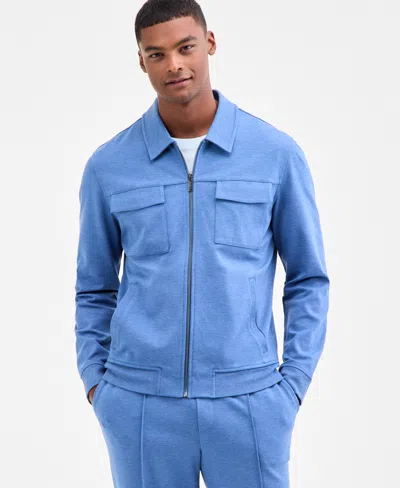 Alfani Men's Weekend Smart Zip-front Stretch Knit Jacket, Macy's Exclusive In Blue