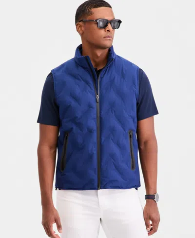 Alfani Men's Welded Alfatech Contrast-trim Full-zip Vest, Macy's Exclusive In Blue
