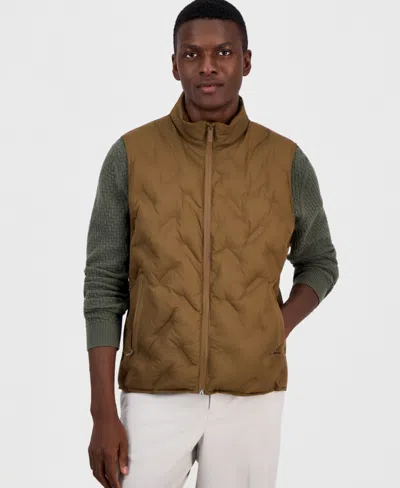 Alfani Men's Welded Alfatech Contrast-trim Full-zip Vest, Macy's Exclusive In Brown