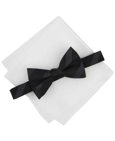 Alfani Men's Westfield Stripe Bow Tie & Solid Pocket Square Set, Created For Macy's In Black