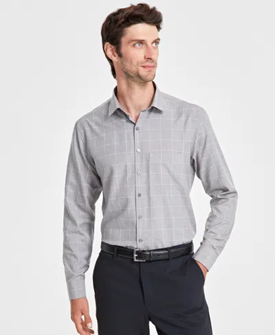 Alfani Men's Windowpane Shirt, Created For Macy's In Grey