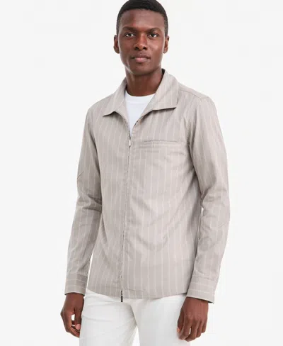 Alfani Men's Zip Front Striped Long-sleeve Shirt, Macy's Exclusive In Gray