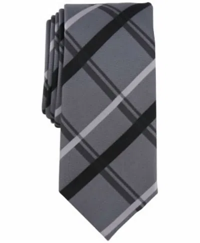 Alfani Men's Zuma Plaid Tie In Black In Gray