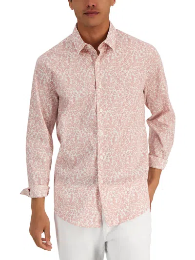 Alfani Mens Cotton Floral Button-down Shirt In Pink