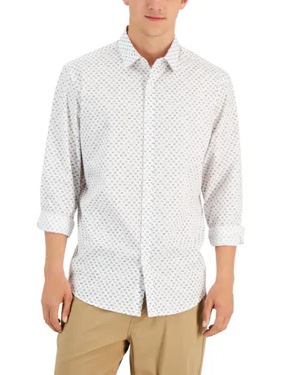 Alfani Mens Cotton Printed Button-down Shirt In White