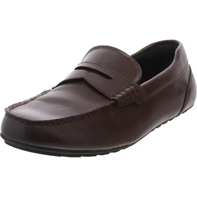 Alfani Mens Cushioned Footbed Faux Leather Loafers In Brown