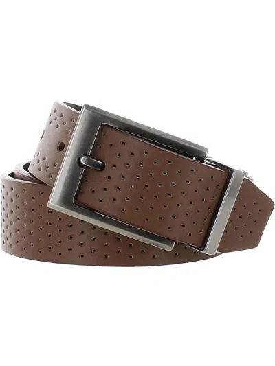 Alfani Mens Faux Leather Perforated Reversible Belt In Brown