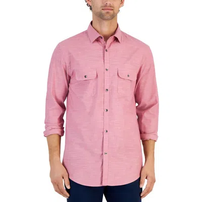Alfani Mens Heathered Cotton Button-down Shirt In Multi