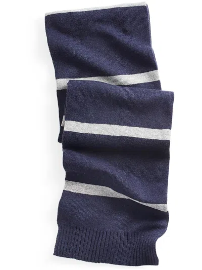 Alfani Mens Horizontal Stripes Ribbed Trim Winter Scarf In Blue