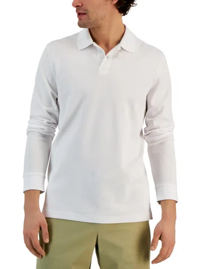 Alfani Mens Knit Long Sleeves Polo In White