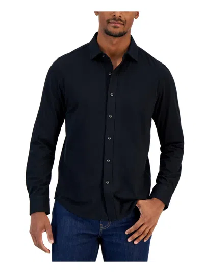 Alfani Men's Modern Classic-fit Stretch Solid Button-down Shirt, Created For Macy's In Deep Black